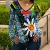 Lily | Teal & Yellow Multicolor Abstract Floral Long-Sleeve V-Neck Tunic - Women