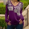 Lily | Purple & Cream Arabesque Long-Sleeve V-Neck Tunic - Women