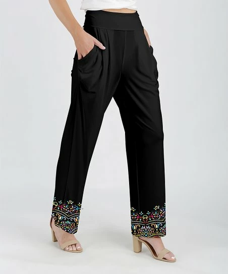 Lily | Black & Red Floral Pocket Wide-Leg Pants - Women 1 Lily | Black & Red Floral Pocket Wide-Leg Pants - Women