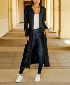 Lily | Black Velvet Button-Up Duster - Plus