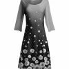 Lily | Gray Ombré Daisies Three-Quarter Sleeve A-Line Dress - Women