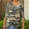 Lily | Olive & Beige Camo V-Neck Ruffle Sidetail Tunic - Plus