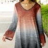 Lily | Rust & Gray Striated Ombré V-Neck Bell-Sleeve Tunic - Women