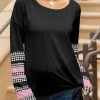 Lily | Black & Pink Houndstooth Stripe Scoop Neck Tie-Hem Tunic - Plus