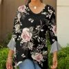 Lily | Black & Rose Floral V-Neck Ruffle Sidetail Tunic - Plus