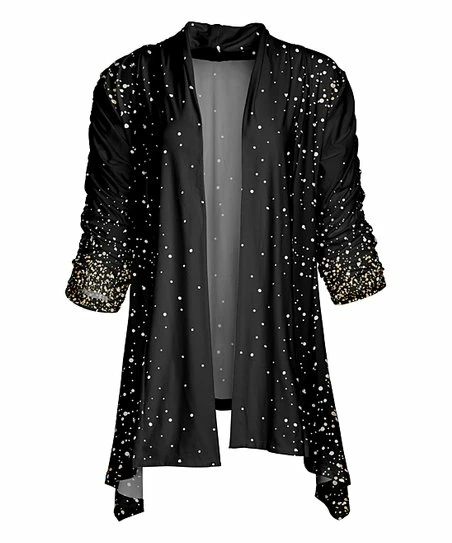 Lily | Black Splatter Sparkle Open Cardigan - Women & Plus 1 Lily | Black Splatter Sparkle Open Cardigan - Women & Plus