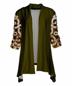 Lily | Green & Brown Baroque Open Cardigan - Women