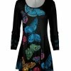 Lily | Black & Blue Butterfly Pleated-Waist Tunic - Women