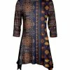 Lily | Navy & Rust Floral Medallion Three-Quarter Sleeve Sidetail Tunic - Plus