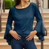 Lily | Navy Bell-Sleeve Boatneck Tunic - Plus