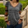 Lily | Gray & Brown Marled Stripe-Sleeve V-Neck Tunic - Women & Plus