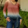 Lily | Rust & Gray Ombré V-Neck Side-Tie Top - Women