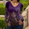 Lily | Purple & Orange Mandala Long-Sleeve V-Neck Tunic - Women