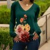 Lily | Green & Pink Floral Long-Sleeve Tunic - Plus