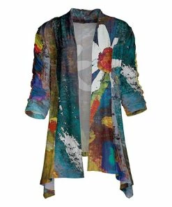 Lily | Teal Abstract Flower Open Cardigan - Women & Plus
