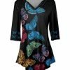 Lily | Black & Blue Butterfly Three-Quarter Sleeve V-Neck Tunic - Women