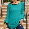 Lily | Turquoise Bell-Sleeve Boatneck Tunic - Women