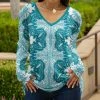Lily | Teal & White Paisley V-Neck Tunic - Plus