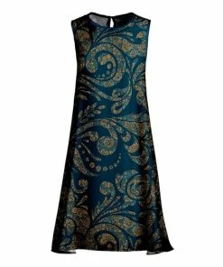 Lily | Navy & Brown Filigree Sleeveless Shift Dress - Women & Plus