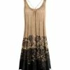 Lily | Black & Beige Floral Color-Split Sleeveless Strappy Dress - Women