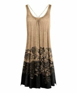 Lily | Black & Beige Floral Color-Split Sleeveless Strappy Dress - Women