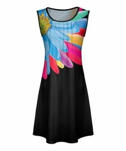 Lily | Black & Aqua Daisy Pleat-Front Sleeveless Dress - Women