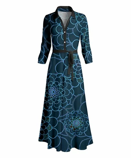 Lily | Blue Floral Button-Front Maxi Dress - Women 1 Lily | Blue Floral Button-Front Maxi Dress - Women