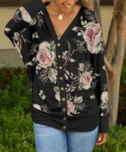 Lily | Black & Pink Floral Snap-Button Dolman Cardigan - Plus