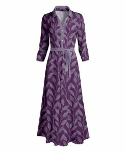 Lily | Purple Leaf Button-Front Maxi Dress - Plus