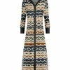 Lily | Beige & Blue Geometric V-Neck Snap-Button Duster - Women