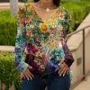 Lily | Purple & Green Floral Long-Sleeve V-Neck Tunic - Women & Plus