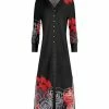 Lily | Black & Red Floral V-Neck Snap-Button Duster - Women