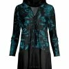 Lily | Black & Teal Floral Tiered Zip-Up Hoodie - Plus