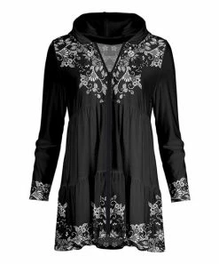 Lily | Black & Gray Floral Tiered Zip-Up Hoodie - Women