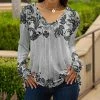 Lily | Black & Gray Floral Paisley V-Neck Tunic - Women & Plus