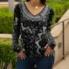 Lily | Black & Gray Geometric Long-Sleeve V-Neck Tunic - Plus