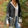 Lily | Gray & White Floral Pocket Snap-Up Cardigan - Plus