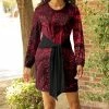 Lily | Black & Red Wave Long-Sleeve Tie-Waist A-Line Dress - Women
