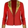 Lily | Red & Goldtone Lace-Print Notched-Lapel Blazer - Women