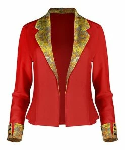 Lily | Red & Goldtone Lace-Print Notched-Lapel Blazer - Women