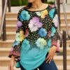 Lily | Black & Turquoise Floral Polka Dot Trumpet-Sleeve Boatneck Tunic - Women