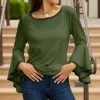 Lily | Green Contrast-Trim Trumpet-Sleeve Boatneck Tunic - Plus