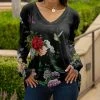Lily | Gray & Red Floral Hummingbird Long-Sleeve V-Neck Tunic - Plus