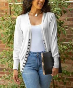 Lily | White Snap-Button Cardigan - Women