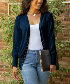 Lily | Navy Snap-Button Cardigan - Women & Plus