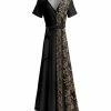 Lily | Black & Beige Side-Hit Floral Belted Surplice Maxi Dress - Women