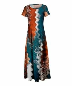 Lily | Teal & Orange Abstract Short-Sleeve Maxi Dress - Plus
