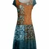 Lily | Rust & Teal Floral Patchwork Cap-Sleeve Dress - Women