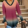 Lily | Mauve & Navy Ombré V-Neck Curved-Hem Tunic - Plus