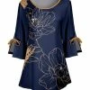 Lily | Navy & Brown Floral Bow-Sleeve Scoop Neck Tunic - Plus